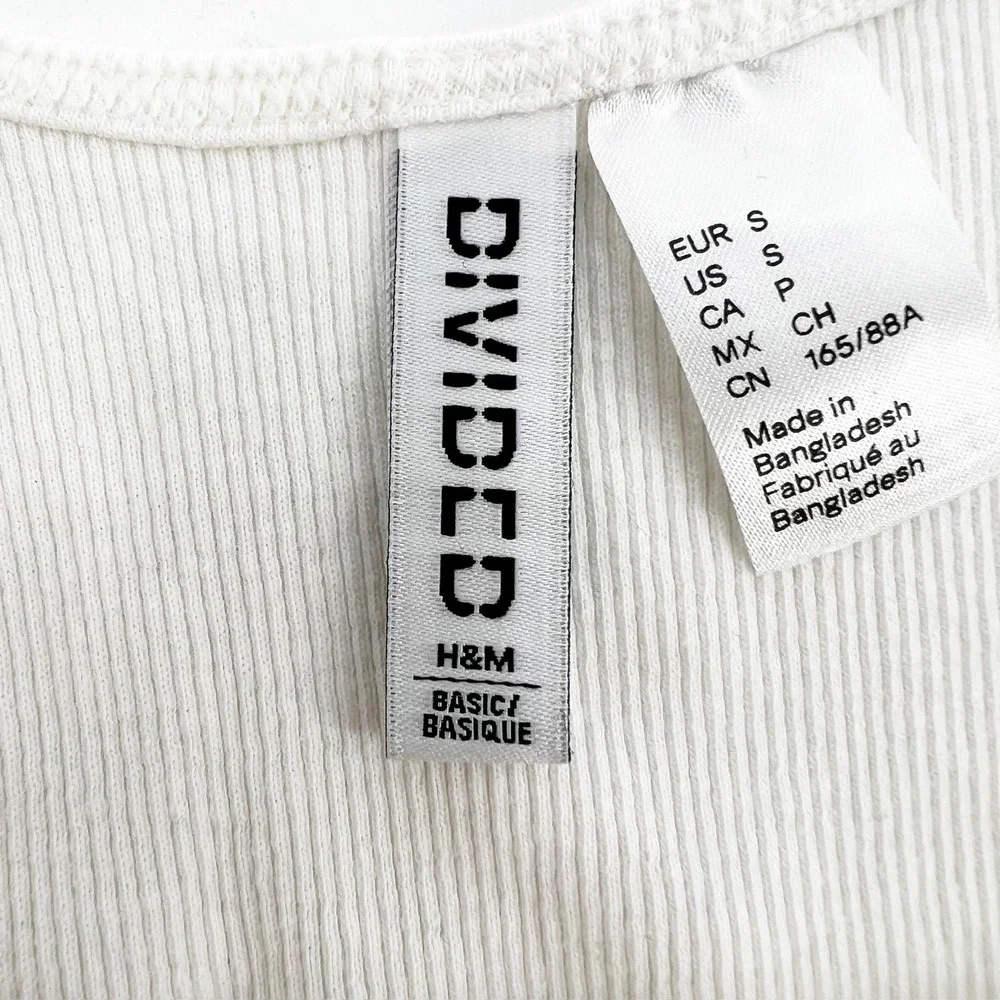 H&M Divided Ribbed Crop‎ Top Women S White Good Scoop Neck Sleeveless Basic